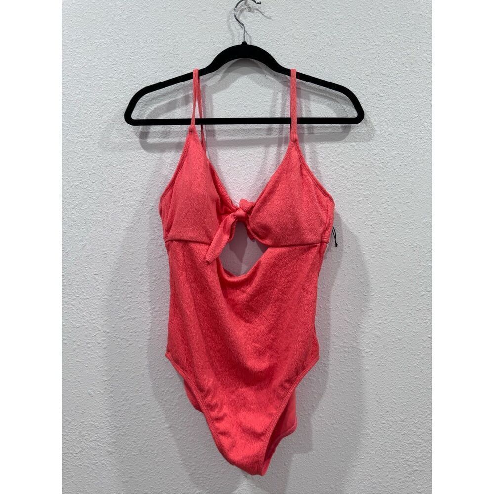 Shade and shore women crepe bralette tie front one piece swimsuit orange size la
